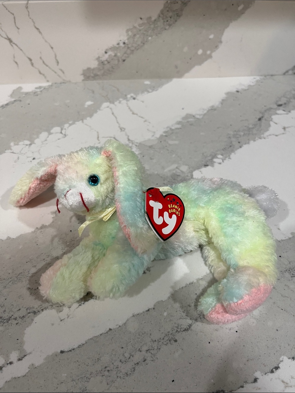 Ty Pastel Rainbow Bunny Beanie Plush - Pink, Blue, Yellow, Green Cottonball 2001
